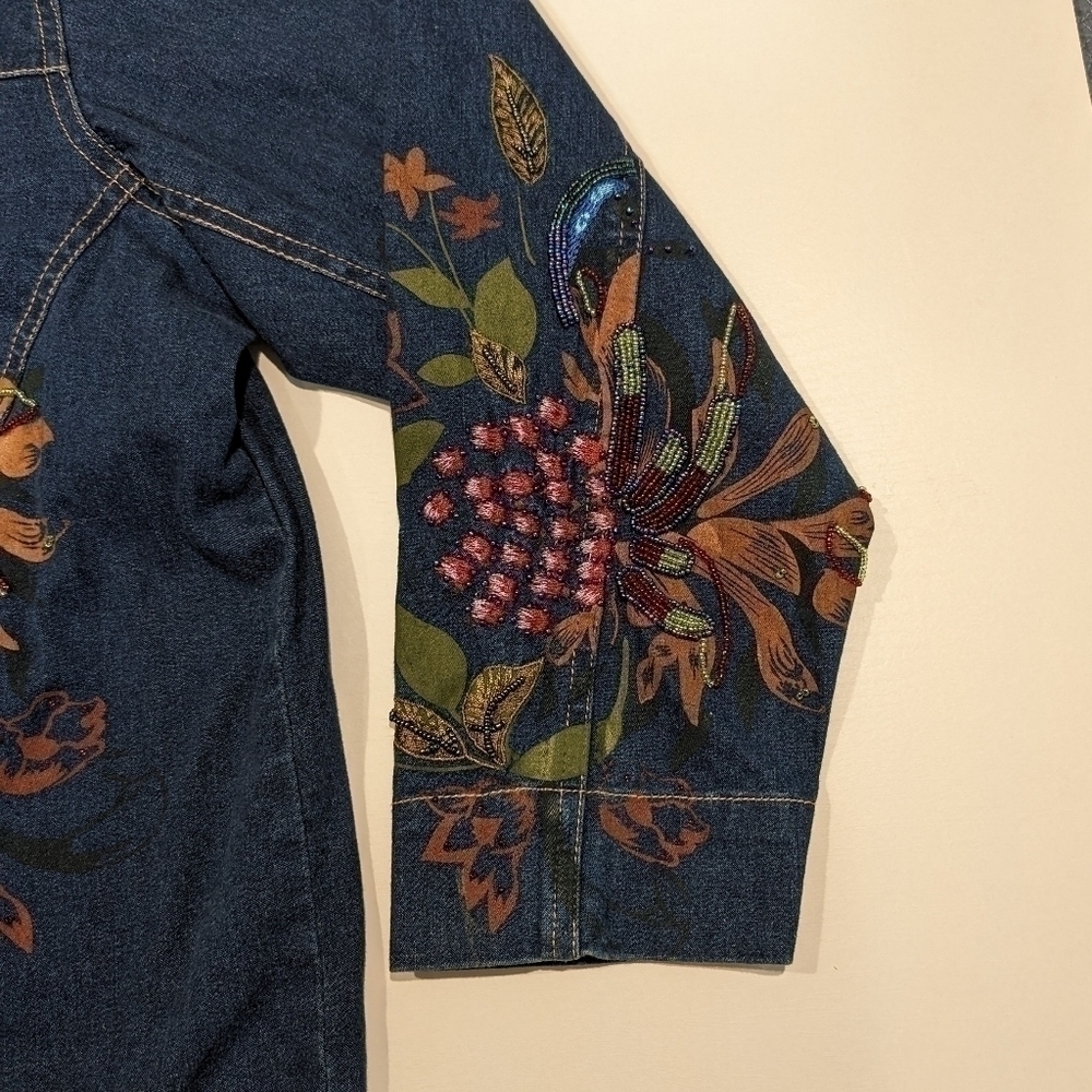 Susan Graver Bohemian Beaded  Embroidered Painted Denim Chore Jacket Floral  1X - Picture 8 of 16
